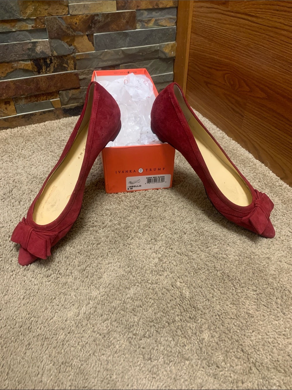 Ivanka Trump Burgundy Suede Bow Pointed-Toe Heels